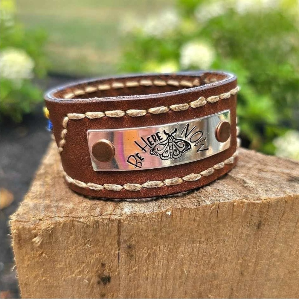 Be Here Now Leather Cuff Bracelet -handmade